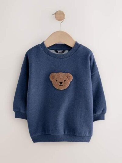 Navy Blue Bear All-Over Print Crew Neck Sweatshirt