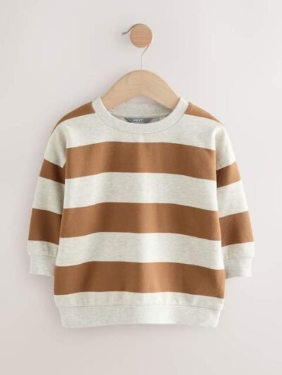 Chocolate Brown/Ecru All-Over Print Crew Neck Sweatshirt