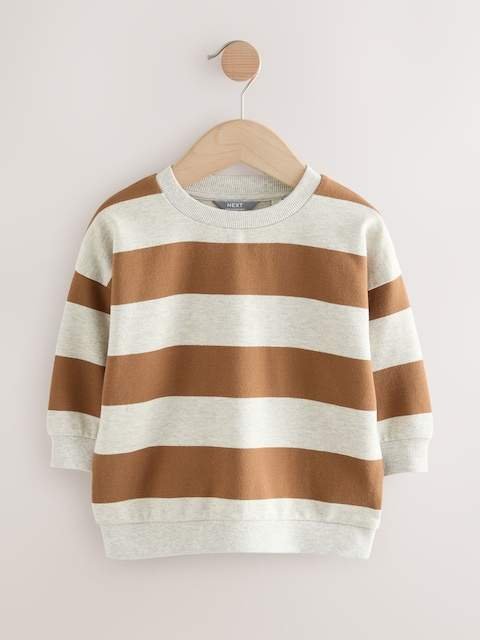 Chocolate Brown/Ecru All-Over Print Crew Neck Sweatshirt