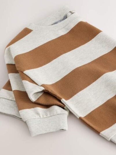 Chocolate Brown/Ecru All-Over Print Crew Neck Sweatshirt