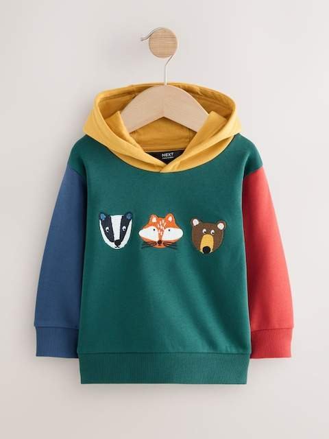 Green Colourblock Long Sleeve Printed Hoodie