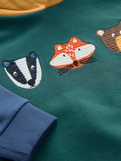 Green Colourblock Long Sleeve Printed Hoodie