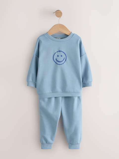 Light Blue Single Printed Crew and Joggers Set