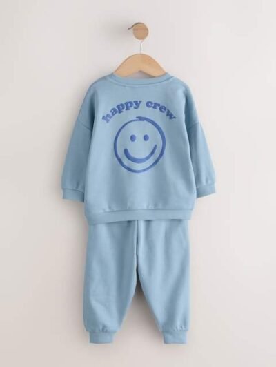 Light Blue Single Printed Crew and Joggers Set