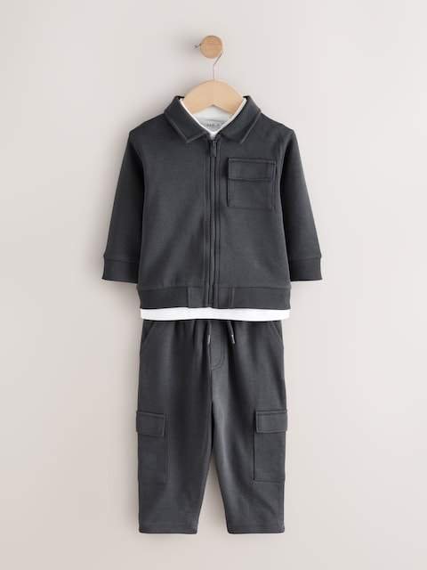 Charcoal Grey T-Shirt And Joggers 3 Piece Set