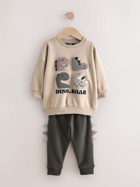 Grey and Charcoal Dinosaur Spike Single Sweatshirt and Joggers Set