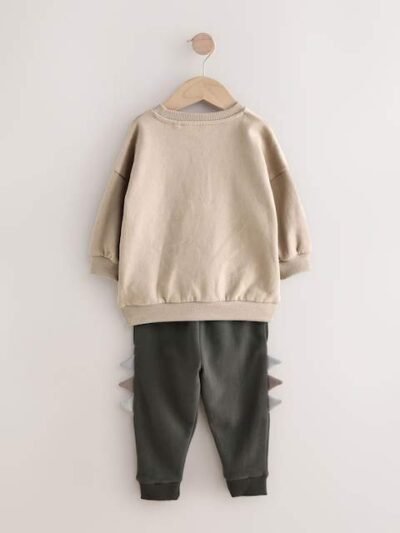 Grey and Charcoal Dinosaur Spike Single Sweatshirt and Joggers Set