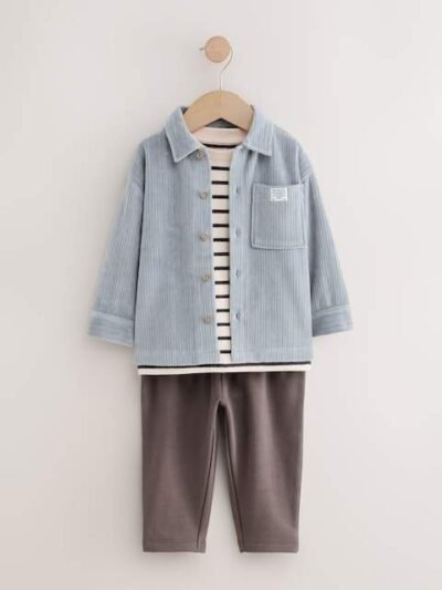 Blue Cord T-Shirt And Joggers 3 Piece Set
