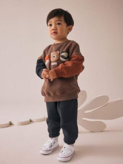 Brown Animal Single Sweatshirt and Joggers Set