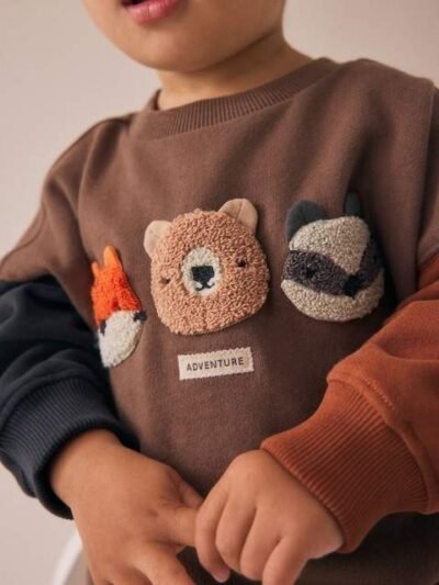 Brown Animal Single Sweatshirt and Joggers Set