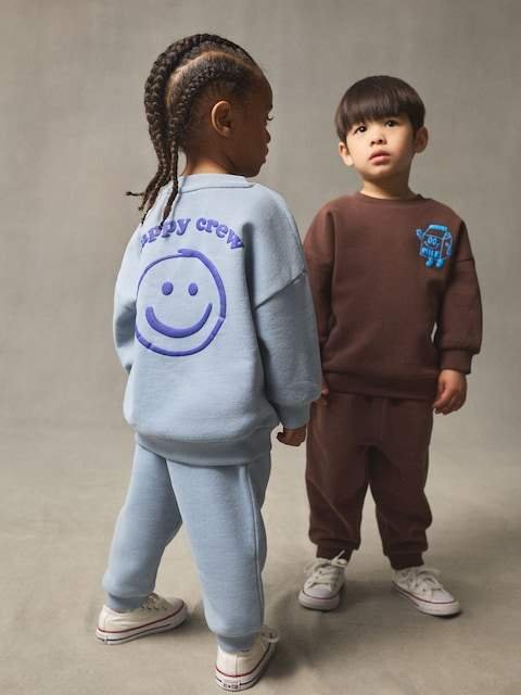 Chocolate Brown and Blue 2 Pack Printed Crew and Joggers Set