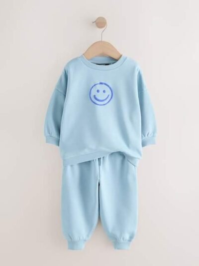 Chocolate Brown and Blue 2 Pack Printed Crew and Joggers Set