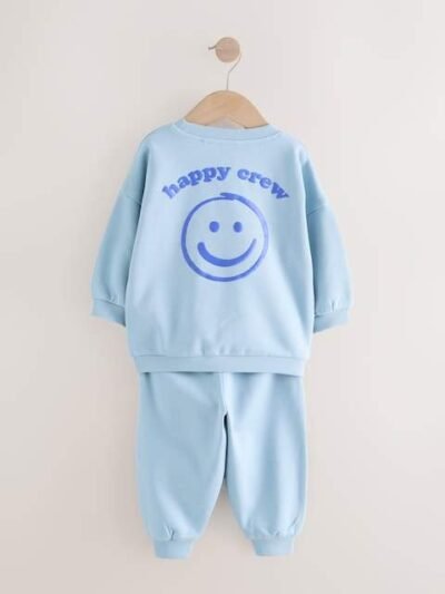 Chocolate Brown and Blue 2 Pack Printed Crew and Joggers Set