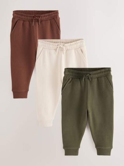 Khaki Green/ Rust Brown/ Ecru Soft Touch Joggers 3 Pack