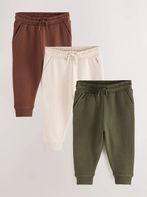 Khaki Green/ Rust Brown/ Ecru Soft Touch Joggers 3 Pack