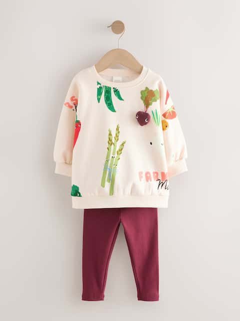 Cream Vegetable Characters Sweatshirt and Leggings Set