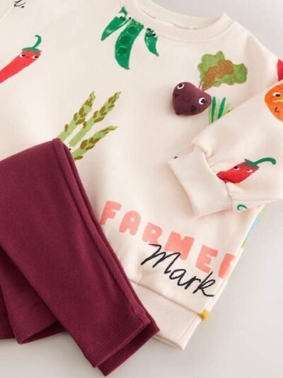 Cream Vegetable Characters Sweatshirt and Leggings Set