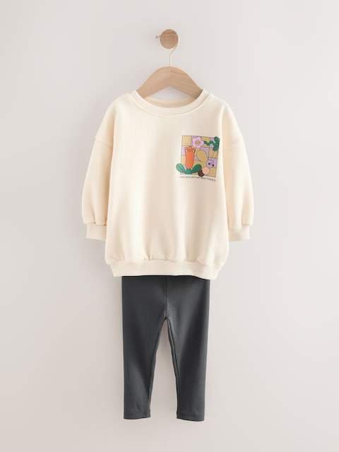 Cream Rainbow Graphic Print Sweatshirt & Leggings Set