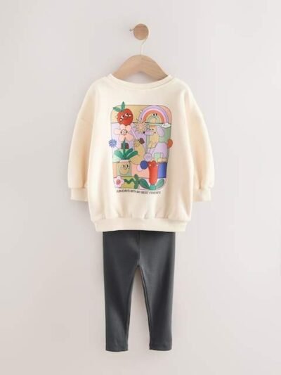 Cream Rainbow Graphic Print Sweatshirt & Leggings Set