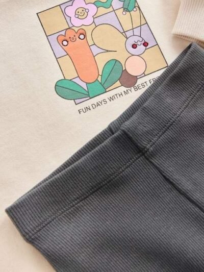 Cream Rainbow Graphic Print Sweatshirt & Leggings Set