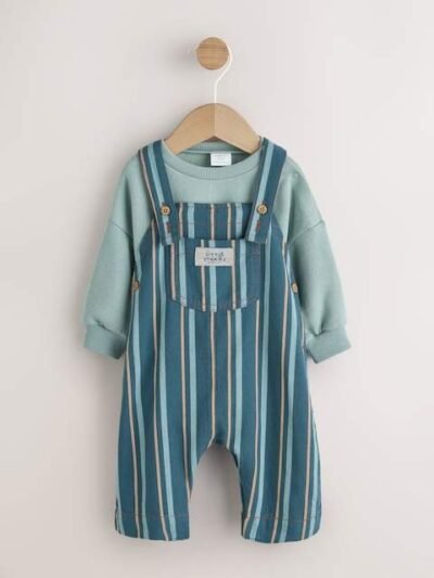 Mineral Stripe Baby Woven Dungaree and Bodysuit Set
