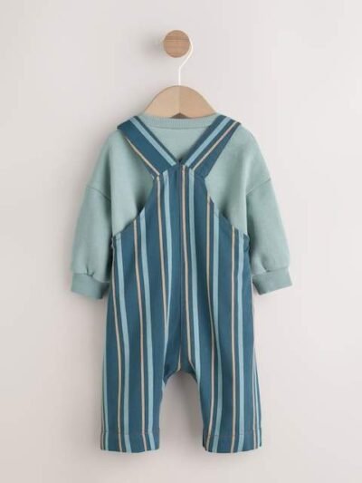 Mineral Stripe Baby Woven Dungaree and Bodysuit Set