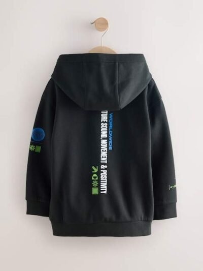 Black Headphones Older Boys Graphic Print Hoodie