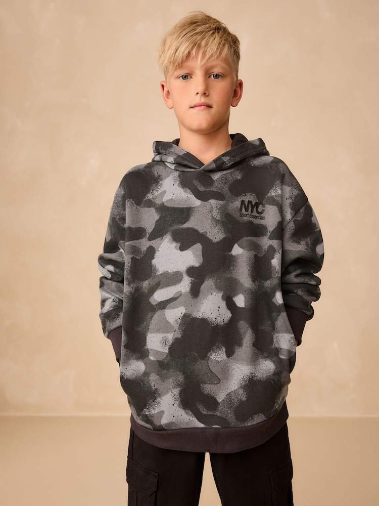 Mono Camo Older Boys Graphic Print Hoodie