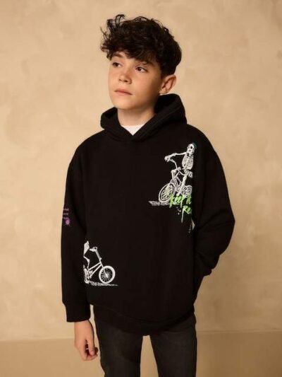 Black Skeleton Older Boys Graphic Print Hoodie