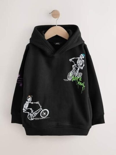 Black Skeleton Older Boys Graphic Print Hoodie