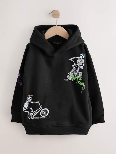 Black Skeleton Older Boys Graphic Print Hoodie