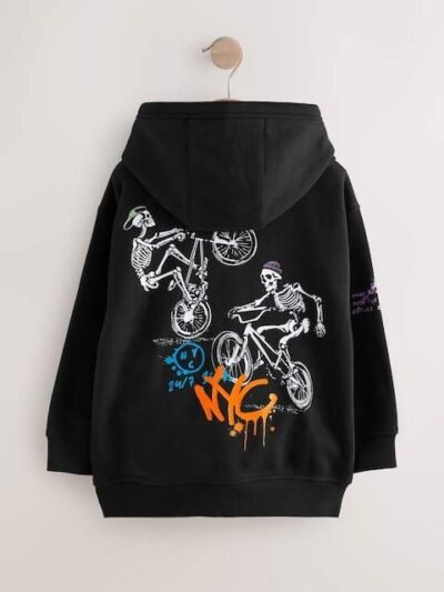 Black Skeleton Older Boys Graphic Print Hoodie