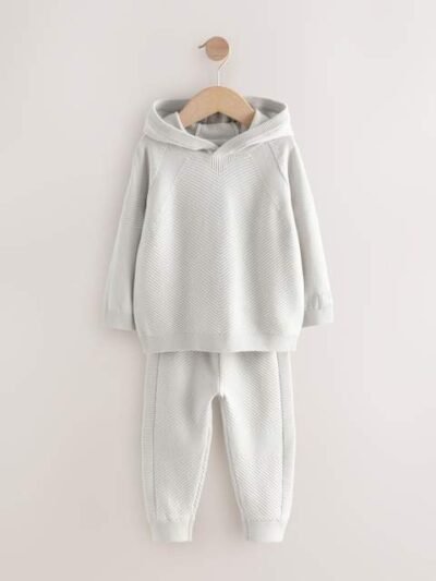 Light Grey Knitted Hoodie and Jogger Set