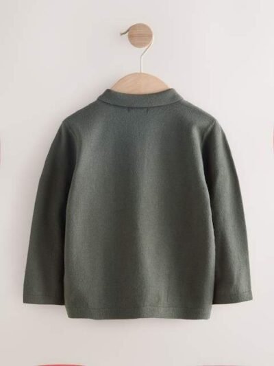 Dark Green Cable Knit Polo Shirt