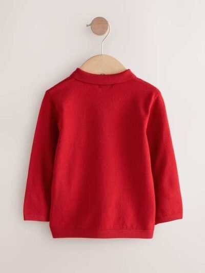 Red Cable Knit Polo Shirt