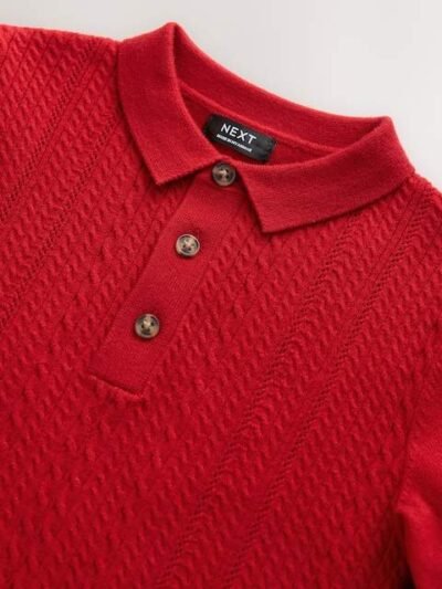 Red Cable Knit Polo Shirt