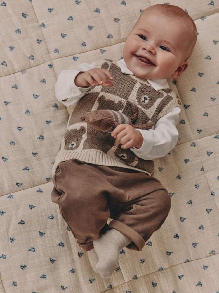 Neutral Bear Knitted Vest Shirt and Trouser Baby Set