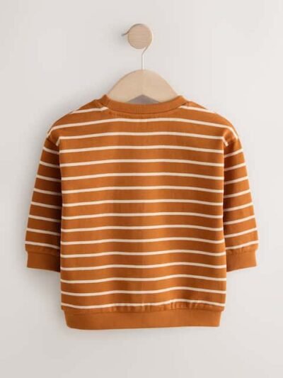 Tan Brown Ecru Stripe Bear All-Over Print Crew Neck Sweatshirt