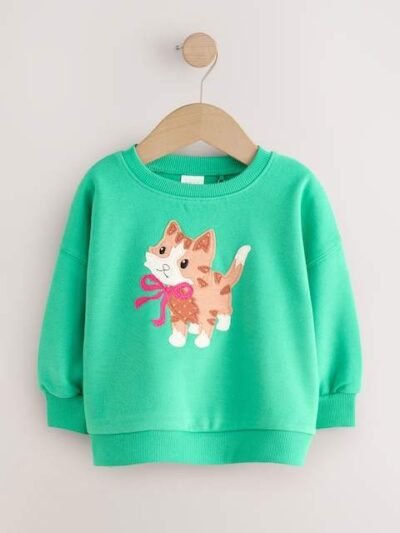 Green Cat Crew Neck Sweatshirt