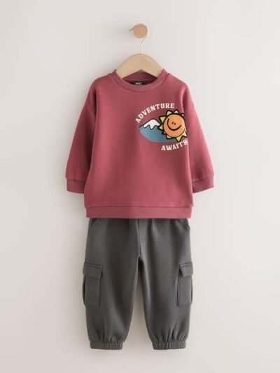 Burgundy Red Sweatshirt and Utility Joggers Set