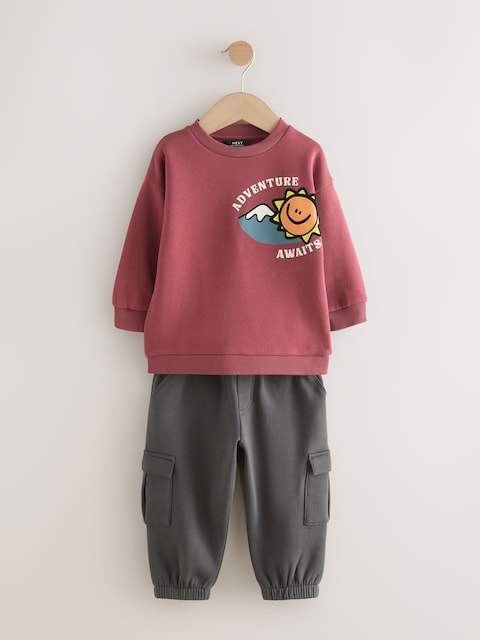 Burgundy Red Sweatshirt and Utility Joggers Set