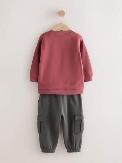Burgundy Red Sweatshirt and Utility Joggers Set