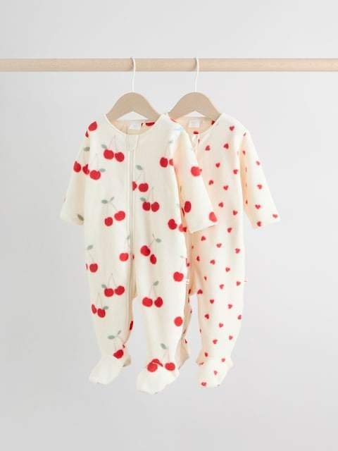 Red 2 Pack Micro Fleece Two Way Zip Baby Sleepsuits
