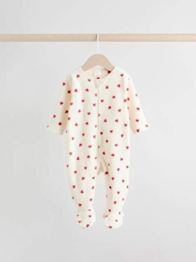 Red 2 Pack Micro Fleece Two Way Zip Baby Sleepsuits