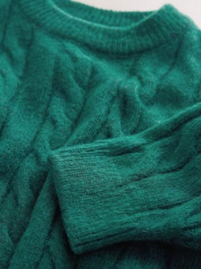 Dark Green Cable Knit Crew Neck Jumper