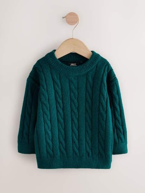 Dark Green Cable Knit Crew Neck Jumper