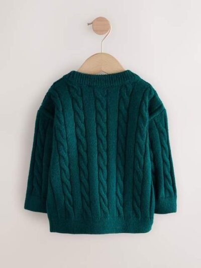 Dark Green Cable Knit Crew Neck Jumper