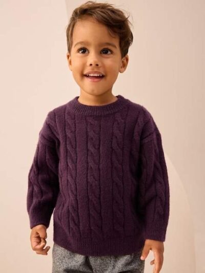 Plum Cable Knit Crew Neck Jumper