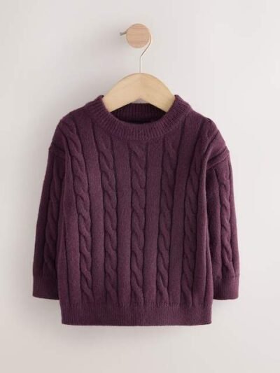 Plum Cable Knit Crew Neck Jumper