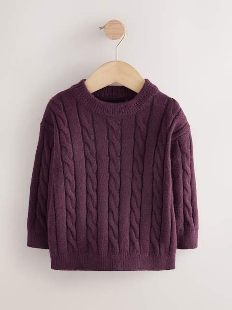 Plum Cable Knit Crew Neck Jumper